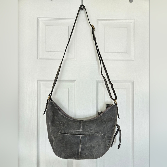 Born - Gray Leather Crossbody Sling Hobo Purse - Picture 2 of 8